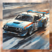 Sportieve blauwe racewagen raamsticker (Vel 2)