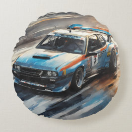 Sportieve blauwe racewagen rond kussen