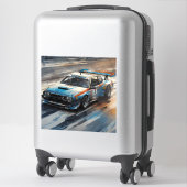 Sportieve blauwe racewagen sticker (Koffer)