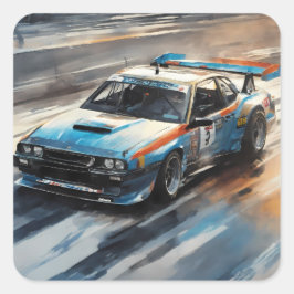 Sportieve blauwe racewagen vierkante sticker
