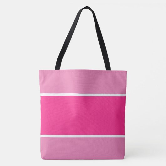 Sportieve brede tweekleurige heldere roze witte st tote bag (Voorkant)