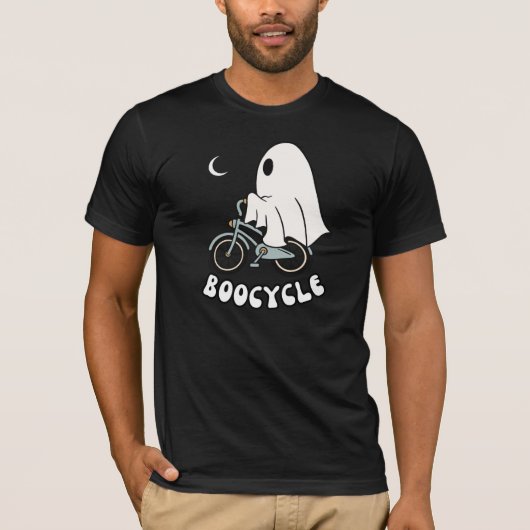 Sportieve Cartoon Halloween Ghost op BooCycle T-shirt (Voorkant)