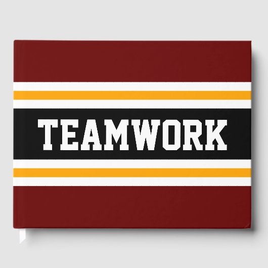 Sportieve Deep Red Black Yellow TEAMWORK Stripes Gastenboek (Voorkant)