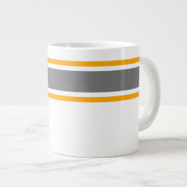 Sportieve donkergrijze gele racestrepen op wit grote koffiekop