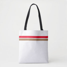 Sportieve felrode bruine racestrepen op wit tote bag