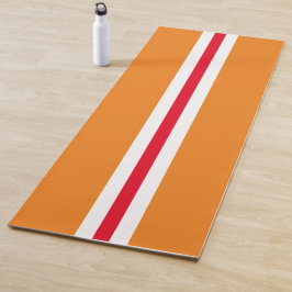 Sportieve felrode witte racestrepen op Sinaasappel Yogamat