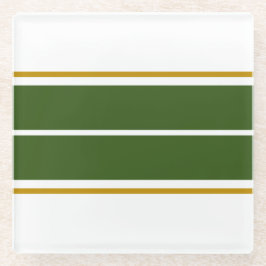 Sportieve Forest Green Wide Racing Stripes op wit Glazen Onderzetter