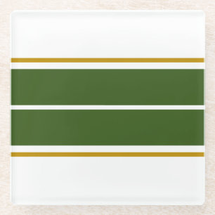 Sportieve Forest Green Wide Racing Stripes op wit Glazen Onderzetter