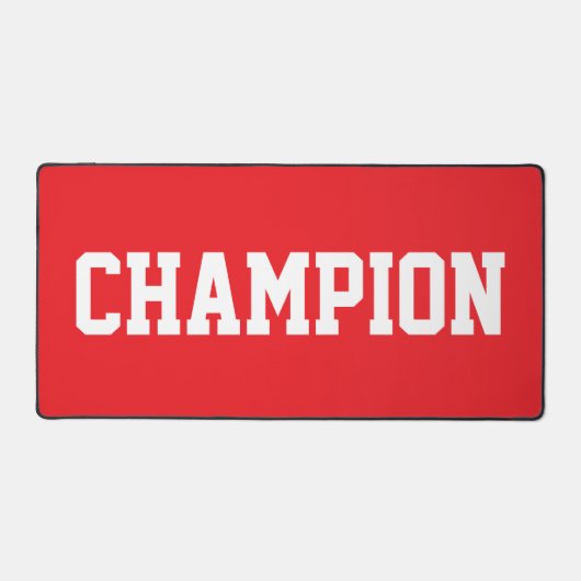 Sportieve Fun CHAMPION Witte tekst op helderrood Bureaumat (Voorkant)