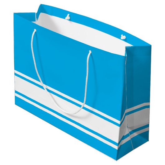 Sportieve Fun White Base Racing Stripes op Sky Blu Groot Cadeauzakje (Achterkant Gekanteld)
