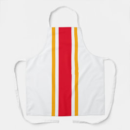 Sportieve gedurfde felrode gele witte racestrepen schort