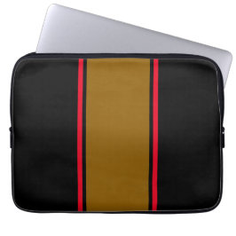 Sportieve Gouden Bruine Rode Racing Stripes op Zwa Laptop Sleeve