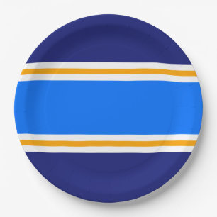 Sportieve Helder Blauw Geel Wit Marine Party Strip Papieren Bordje