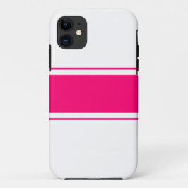Sportieve heldere brede roze race strepen op wit Case-Mate iPhone case