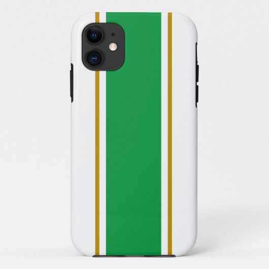 Sportieve Heldergroene Bruine Witte Racing Stripes Case-Mate iPhone Case (Achterkant)
