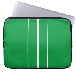 Sportieve Heldergroene Verticale Witte Racing Stri Laptop Sleeve