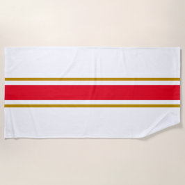 Sportieve helderrode warme bruine witte racingstre strandlaken