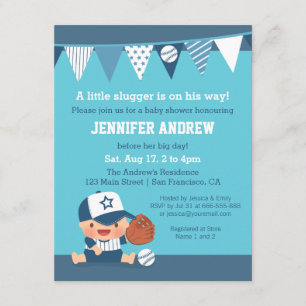 Sportieve Jongen Blauwe Honkbal Baby Shower Uitnod Kaart