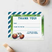 Sportieve jongens bedankkaart invullen notitiekaartje (Voorkant / Achterkant in situ)