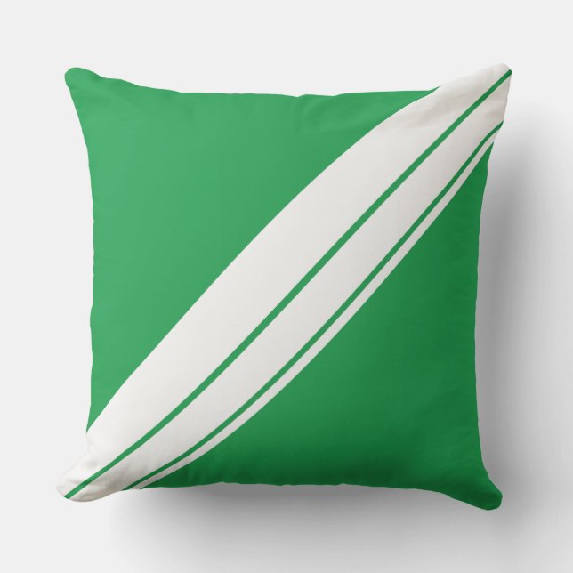 Sportieve Kelly Green White Diagonal Racing Stripe Buitenkussen (Voorkant)