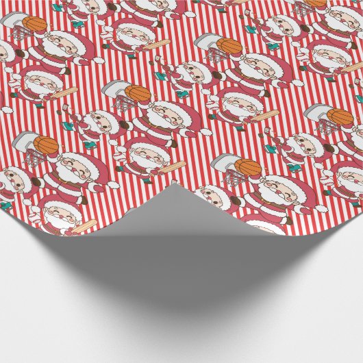 Sportieve kerstman cadeaupapier (Hoek)