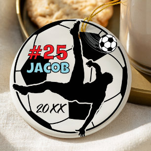 Sportieve Kerstmis Voetbal Speler Aandenken Keramisch Ornament