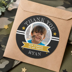 Sportieve Kids Foto Verjaardagsfeestje Bedankt Ronde Sticker