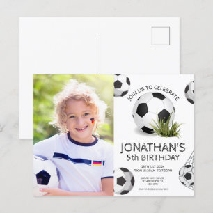 Sportieve Kinderen Voetbal Foto Verjaardagsfeestje Briefkaart