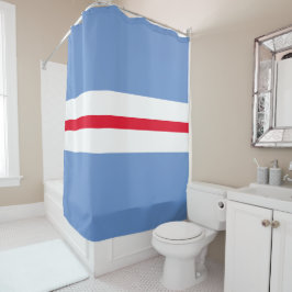 Sportieve lichtblauwe felrode witte racestrepen douchegordijn