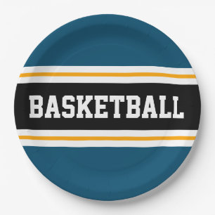 Sportieve oceaanblauw oranje zwart BASKETBAL strep Papieren Bordje
