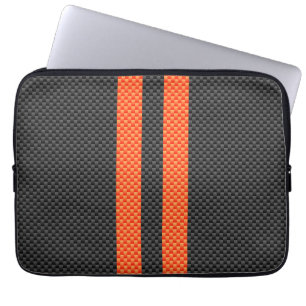 Sportieve oranje strepen Carbon Style print Laptop Sleeve