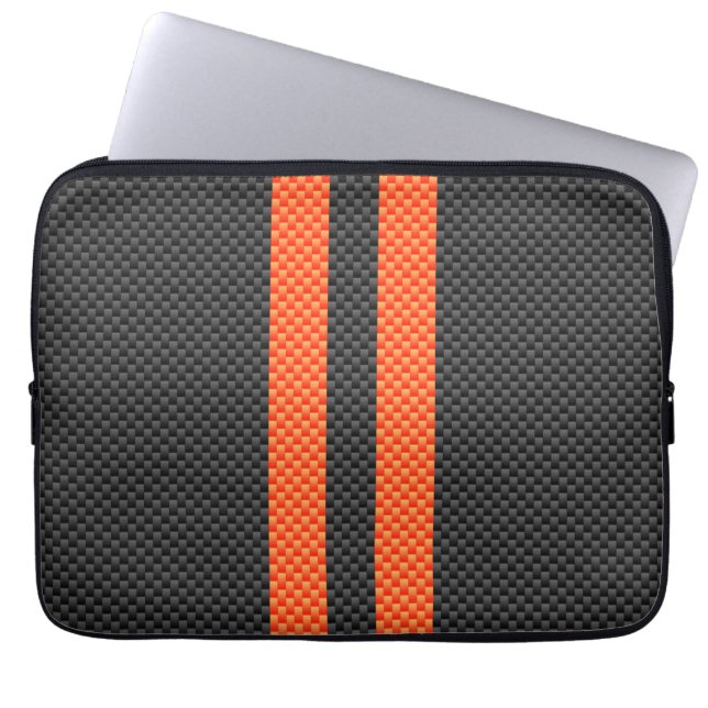 Sportieve oranje strepen Carbon Style print Laptop Sleeve (Voorkant)