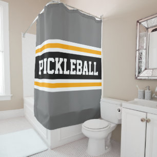 Sportieve PICKLEBALL Fun Grijs Zwart Racing Stripe Douchegordijn