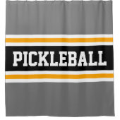 Sportieve PICKLEBALL Fun Grijs Zwart Racing Stripe Douchegordijn (Voorkant)