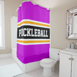 Sportieve PICKLEBALL Fun Pink Black Racing Stripes Douchegordijn