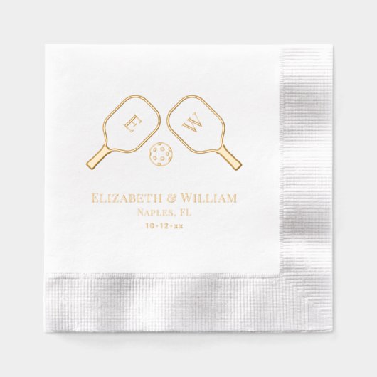 Sportieve Pickleball Paddles bruiloft paar Folie Servetten (Voorkant)