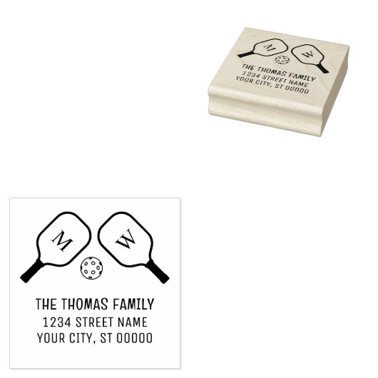 Sportieve Pickleball Paddles en Ball Naam Adres Rubberstempel (Gestempeld)