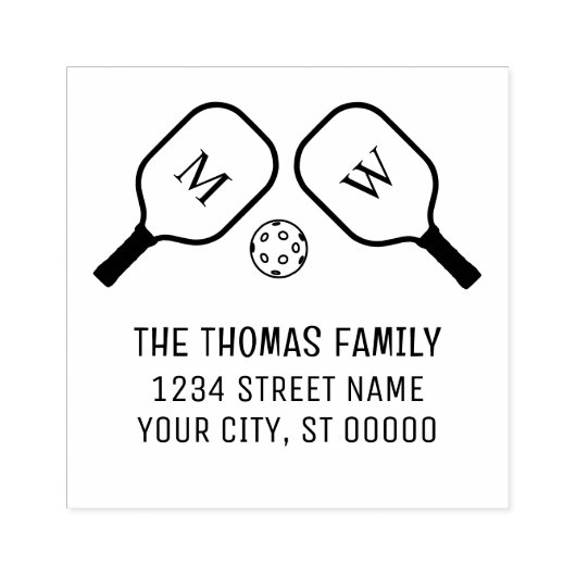 Sportieve Pickleball Paddles en Ball Naam Adres Rubberstempel (Afrduk)