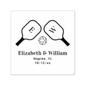 Sportieve pickleball peddels en bal paar bruiloft  zelfinktende stempel (Design)