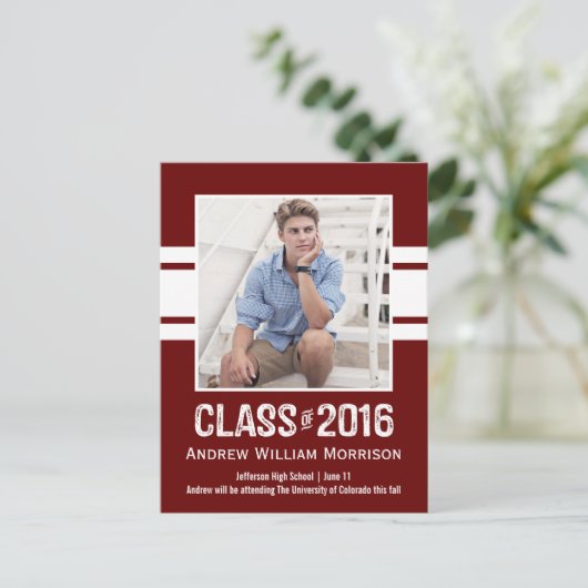 Sportieve Prep Afstuderen Fotoklas van 2016 Uitnodiging Briefkaart (Staand voorkant)