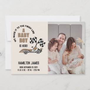 Sportieve Race Auto Baby Boy Geboorte Aankondiging