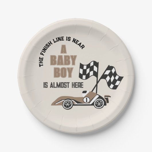 Sportieve Race Car Boy Baby shower Papieren Bordje (Voorkant)