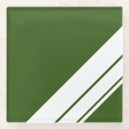 Sportieve Retro Bosgroen Witte Racing Strepen Glazen Onderzetter