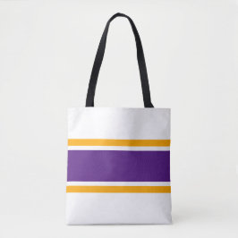 Sportieve Royal Paarse racestrepen op wit Tote Bag