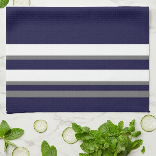 Sportieve Stripes-Blauw grijs & wit ontwerp Theedoek (Gevouwen)
