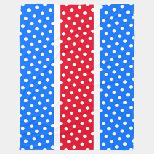 Sportieve vet helder rood wit blauw gestippelde st fleece deken (Voorkant)