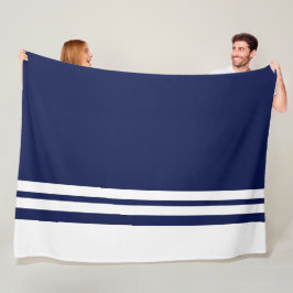 Sportieve White Edge Racing Stripes op Navy Blue Fleece Deken