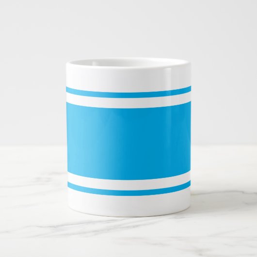 Sportieve Wide Bright Sky Blue White Racing Stripe Grote Koffiekop (Voorkant)