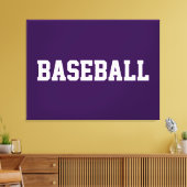 Sportieve witte BASEBALL-tekst op diepe paars Canvas Afdruk (Insitu (Woonkamer))