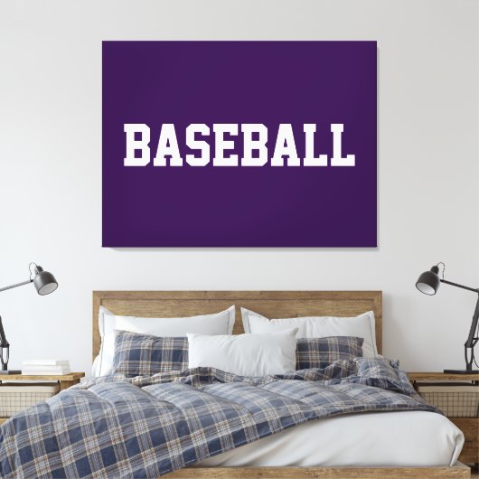 Sportieve witte BASEBALL-tekst op diepe paars Canvas Afdruk (Insitu (Slaapkamer))